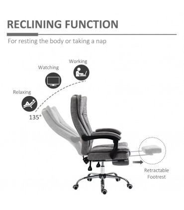 Chair Executive Office Computer Swivel Arm Footrest Grey 110-118H x 63W x 71Dcm