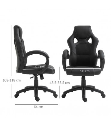 Gaming Chair PU Leather Black 71cm x 61cm x 118cm Executive Racing Swivel
