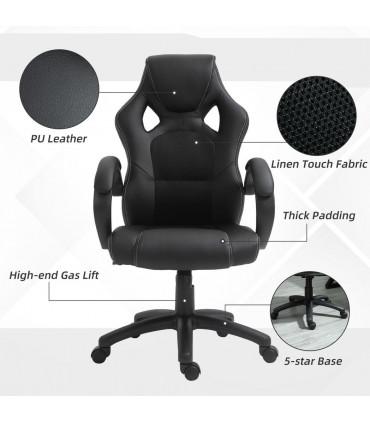 Gaming Chair PU Leather Black 71cm x 61cm x 118cm Executive Racing Swivel