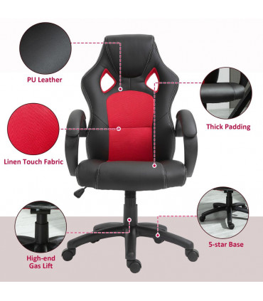 Gaming Chair PU Leather Black 45.5-55.5cm adjustable height 360° swivel seat