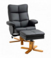 Faux Leather Recliner Chair with Ottoman Footrest Storage Space Black