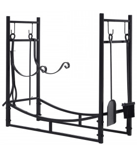 Firewood Stand Log Rack Holder Black Metal 76H x 84L x 33Dcm 84cm with 4-PC