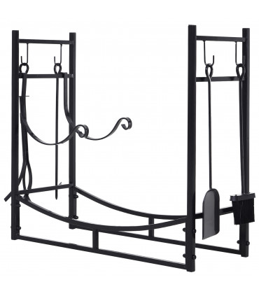 Firewood Stand Log Rack Holder Black Metal 76H x 84L x 33Dcm 84cm with 4-PC