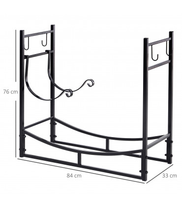 Firewood Stand Log Rack Holder Black Metal 76H x 84L x 33Dcm 84cm with 4-PC