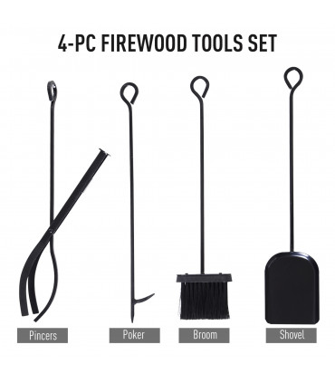 Firewood Stand Log Rack Holder Black Metal 76H x 84L x 33Dcm 84cm with 4-PC