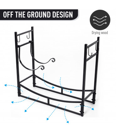 Firewood Stand Log Rack Holder Black Metal 76H x 84L x 33Dcm 84cm with 4-PC