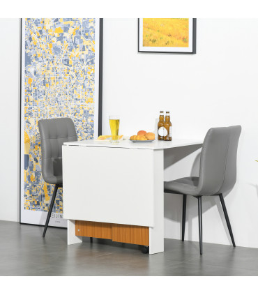 Folding Drop Leaf Table Dining Mobile Writing Desk with Casters - Teak/White