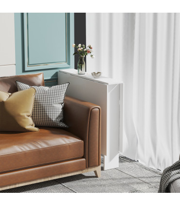 Folding Drop Leaf Table Dining Mobile Writing Desk with Casters - Teak/White