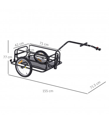 Bicycle Cargo Trailer Black Steel 108H x 140L x 72.5Wcm Folding Storage Cart