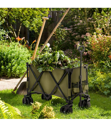 Garden Trolley - Green Oxford Fabric 100L x 48W x 100.5H cm Folding Steel Frame