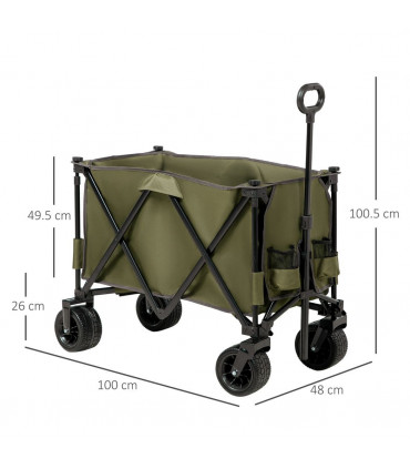 Garden Trolley - Green Oxford Fabric 100L x 48W x 100.5H cm Folding Steel Frame