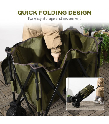 Garden Trolley - Green Oxford Fabric 100L x 48W x 100.5H cm Folding Steel Frame