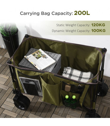 Garden Trolley - Green Oxford Fabric 100L x 48W x 100.5H cm Folding Steel Frame