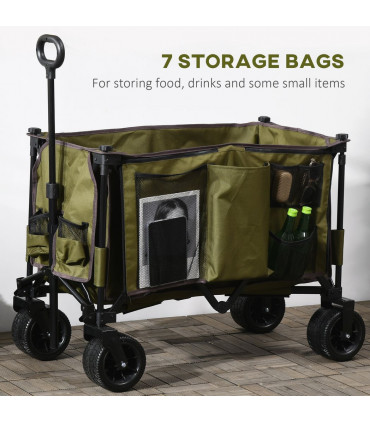 Garden Trolley - Green Oxford Fabric 100L x 48W x 100.5H cm Folding Steel Frame