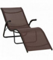 Outdoor Folding Lounge Chair, Dark Brown Metal, 170cmx62cmx68cm, Breathable Mesh