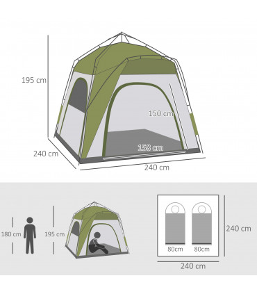 Four Man Pop Up Tent Automatic Camping Backpacking Dome Shelter Outsunny