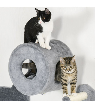 Cat Tree - Four-Piece Wall with Platforms, Steps, Perch, Cat House - Grey