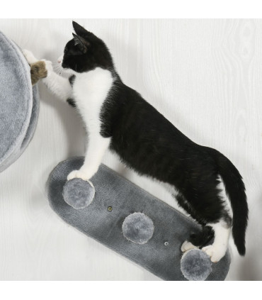 Cat Tree - Four-Piece Wall with Platforms, Steps, Perch, Cat House - Grey