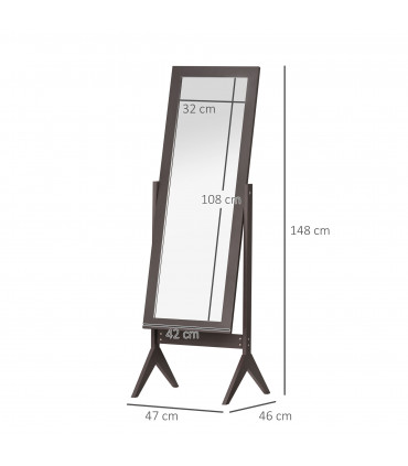 Freestanding Dressing Mirror 148x47cm Adjustable Angle Dark Brown Frame