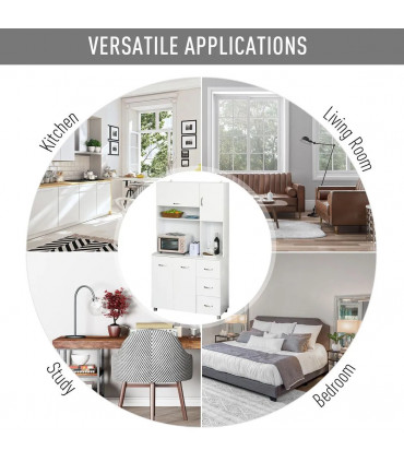 Freestanding Kitchen Storage Cabinet w/ Cupboard Cabinets Drawers Handles Shelf