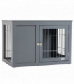 Dog Crate Furniture-Style Grey MDF 59.7H x 83.3L x 55.3Wcm Two Lockable Doors