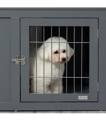 Dog Crate Furniture-Style Grey MDF 59.7H x 83.3L x 55.3Wcm Two Lockable Doors