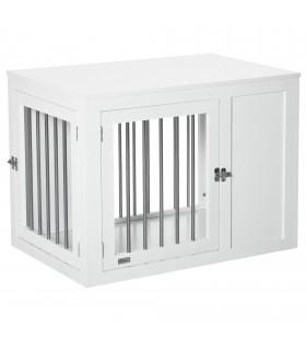 Dog Crate End Table, White MDF, 67H x 91.8L x 58.5Wcm, 2 Doors, Medium Dogs