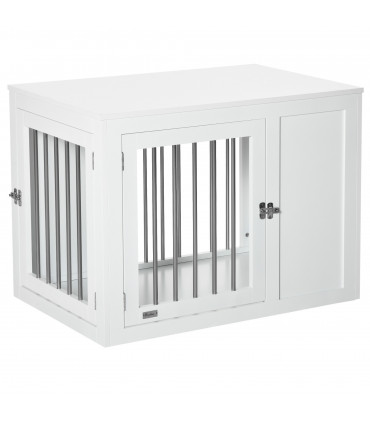 Dog Crate End Table, White MDF, 67H x 91.8L x 58.5Wcm, 2 Doors, Medium Dogs