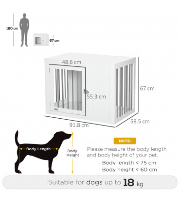 Dog Crate End Table, White MDF, 67H x 91.8L x 58.5Wcm, 2 Doors, Medium Dogs