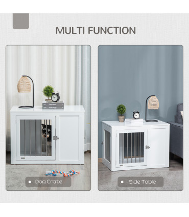 Dog Crate End Table, White MDF, 67H x 91.8L x 58.5Wcm, 2 Doors, Medium Dogs