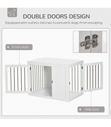 Dog Crate End Table, White MDF, 67H x 91.8L x 58.5Wcm, 2 Doors, Medium Dogs