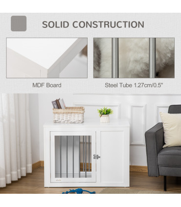 Dog Crate End Table, White MDF, 67H x 91.8L x 58.5Wcm, 2 Doors, Medium Dogs