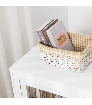 Dog Crate End Table, White MDF, 67H x 91.8L x 58.5Wcm, 2 Doors, Medium Dogs