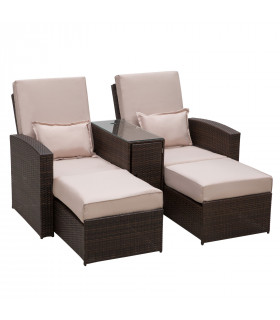 Garden Double Rattan Sun Lounger Sofa Recliner Wicker Patio Brown PE rattan