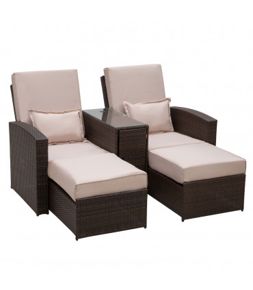 Garden Double Rattan Sun Lounger Sofa Recliner Wicker Patio Brown PE rattan