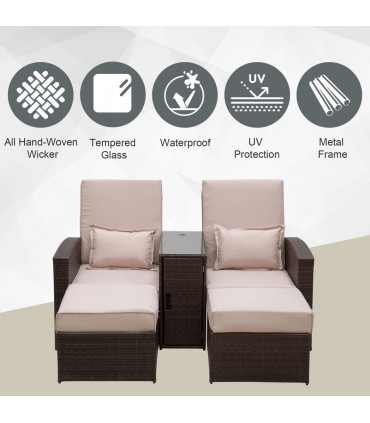 Garden Double Rattan Sun Lounger Sofa Recliner Wicker Patio Brown PE rattan