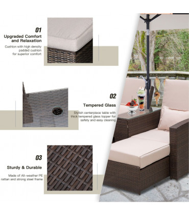 Garden Double Rattan Sun Lounger Sofa Recliner Wicker Patio Brown PE rattan