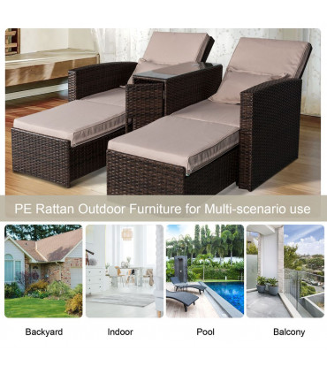 Garden Double Rattan Sun Lounger Sofa Recliner Wicker Patio Brown PE rattan