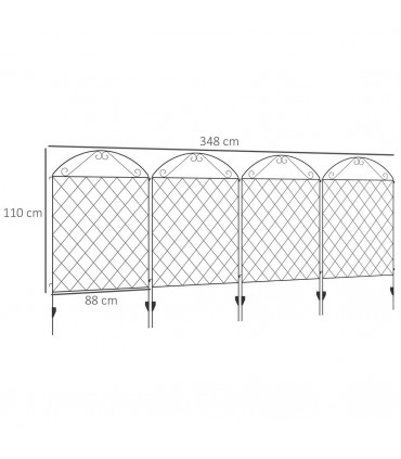 Metal Black 88cm x 110cm Garden Fencing Panels Elegant Vine Patterns 3.5m Length