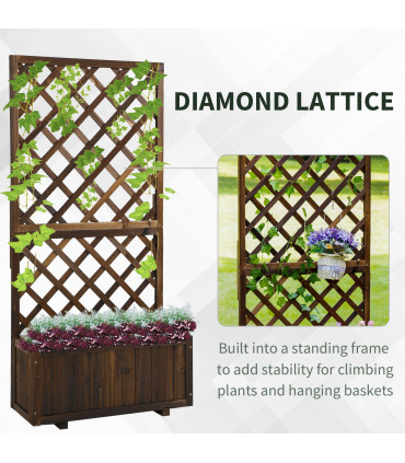 Wood Flower Box Carbonised finish 72.5 x 31.5 x 149.5 cm Solid fir wood frame