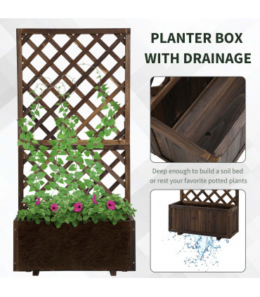 Wood Flower Box Carbonised finish 72.5 x 31.5 x 149.5 cm Solid fir wood frame