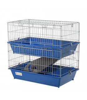 2-Tier Small Animal Cage Blue and Grey Metal Wire Fencing 72L x 44W x 67H cm