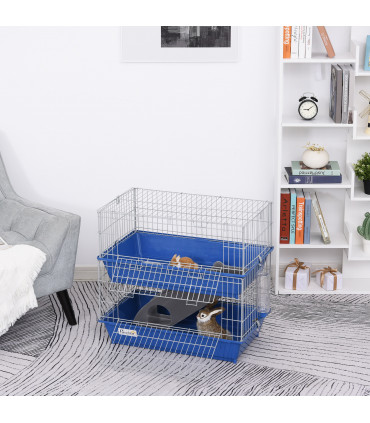 2-Tier Small Animal Cage Blue and Grey Metal Wire Fencing 72L x 44W x 67H cm