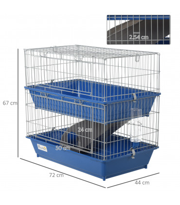 2-Tier Small Animal Cage Blue and Grey Metal Wire Fencing 72L x 44W x 67H cm