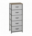 Fabric Grey 5 Drawer Chest of Drawers 45W x 30D x 116H cm Wood Top Storage