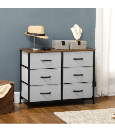 Fabric Grey 80W x 30D x 62.5H cm 6 Drawer Fabric Chest of Drawers w/ Wooden Top