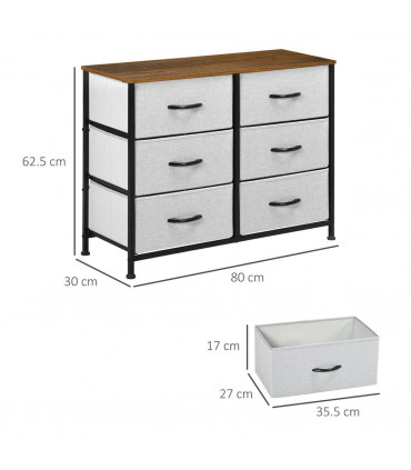 Fabric Grey 80W x 30D x 62.5H cm 6 Drawer Fabric Chest of Drawers w/ Wooden Top