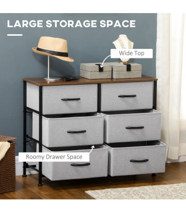 Fabric Grey 80W x 30D x 62.5H cm 6 Drawer Fabric Chest of Drawers w/ Wooden Top