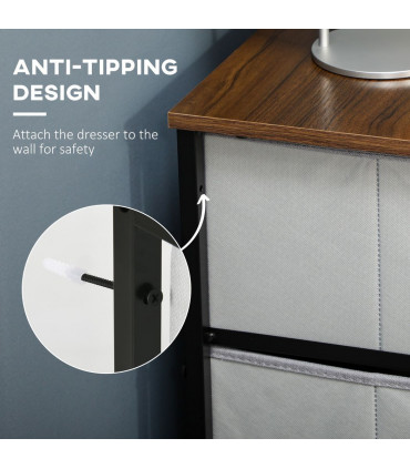 Fabric Grey 80W x 30D x 62.5H cm 6 Drawer Fabric Chest of Drawers w/ Wooden Top