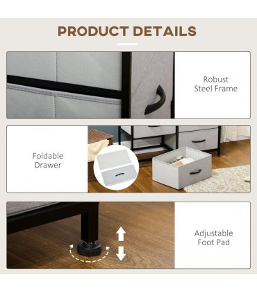 Fabric Grey 80W x 30D x 62.5H cm 6 Drawer Fabric Chest of Drawers w/ Wooden Top